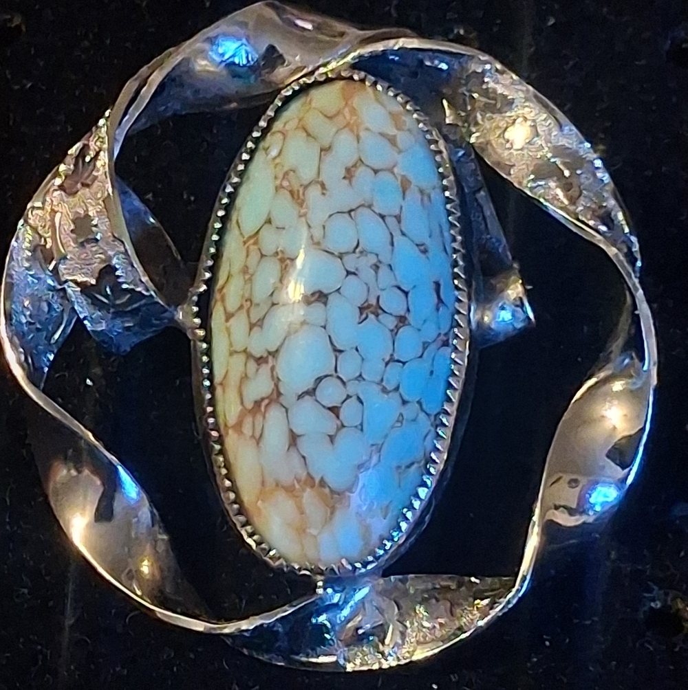 Vintage Sandor Company Oval Turquoise Stone Silver Brooch - Women Jewelry